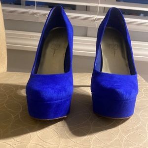 Blue suede platforms